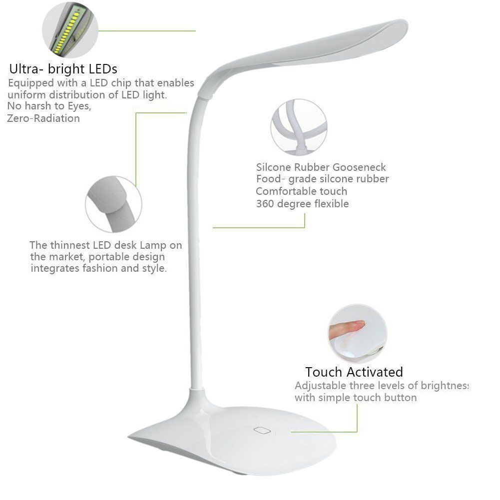 Dimmable Led Desk Lamp Usb Port Touch Control Portable Eye Protected Gooseneck Small Table Light