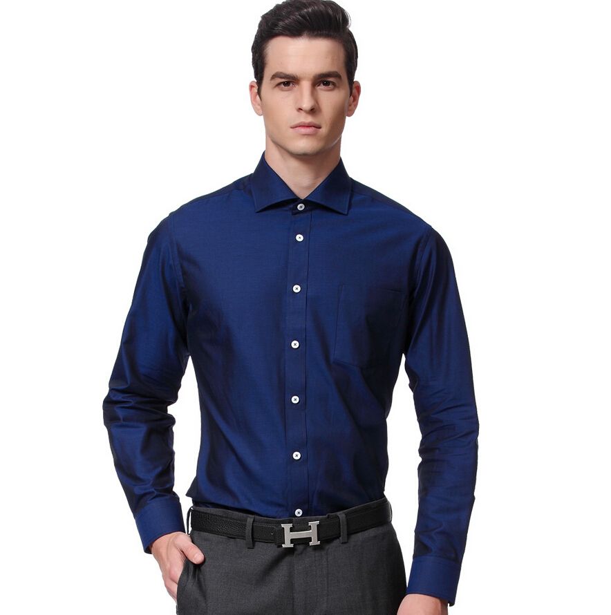 Dark Blue Mens Long Sleeve Shirt Charming Fashion Mens Single Breasted ...