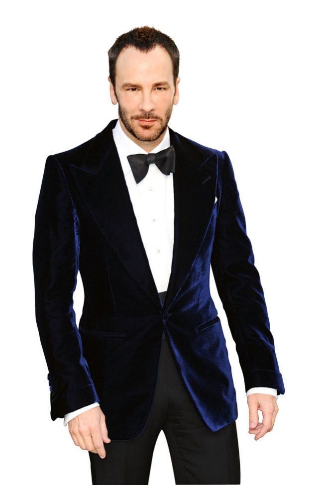 2015Tailored Dark Blue Velvet Wedding Suits For Men Peak Lapel /Groom ...