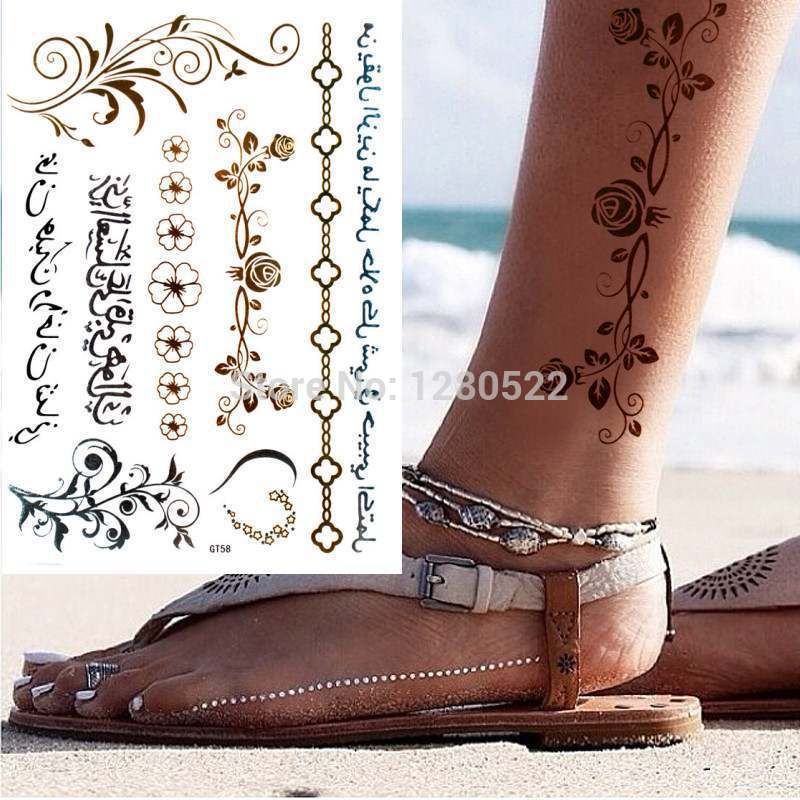 temporary flash arabic tattoo rose chain gold metallic tattoo temporary flash arabic tattoo rose chain gold metallic tattoo