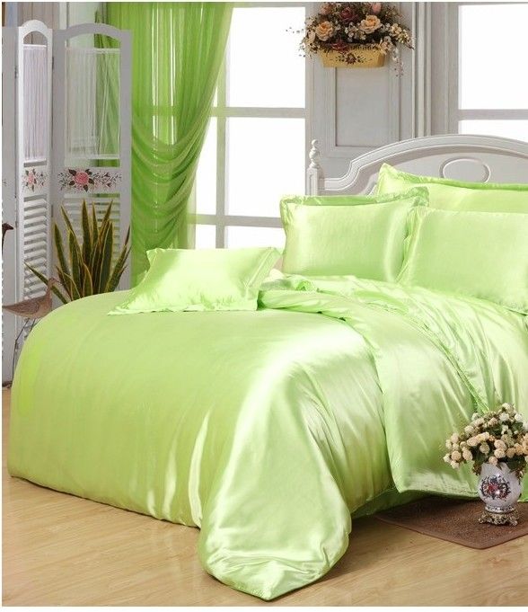 Yellow Green Satin Silk Bedding Set Super King Size Queen Full Yellow Green Satin Silk Bedding Set Super King Size Queen Full Double Quilt Duvet Cover Fitted Bed Sheets Bedspreads Lime Modern Sets