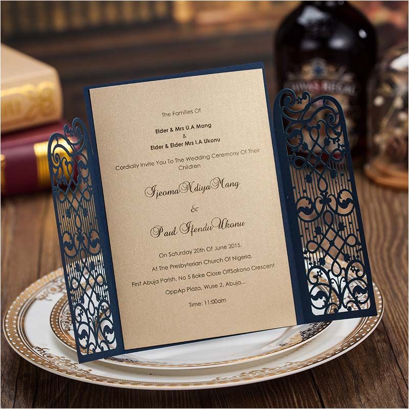 New Korean Laser Cut Wedding Invitations Blue Card Invites Customized