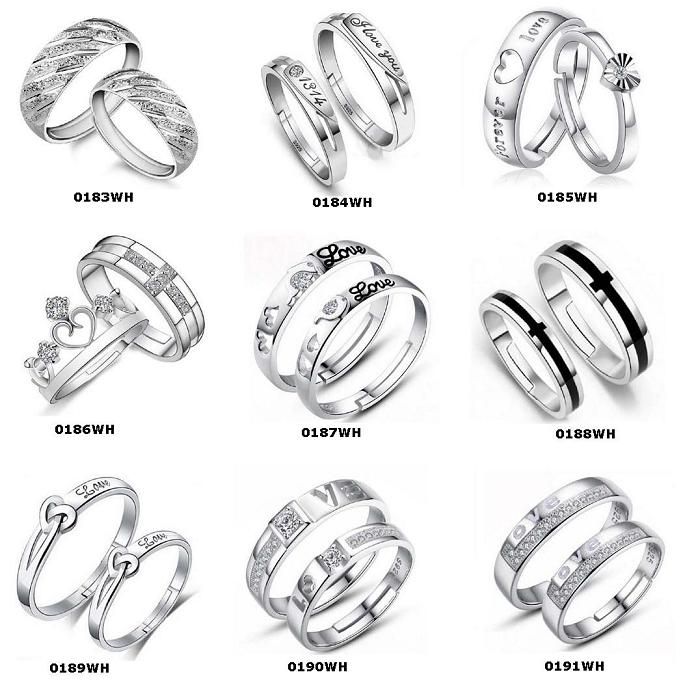 2018 Silver Couple Rings For Lovers Hot Sale Crystal Charms Couple Band ...
