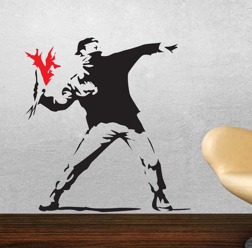 Banksy Wall Art banksy wall stickers hooligan throwing flowers riot art Banksy Wall Art banksy wall stickers hooligan throwing flowers riot art