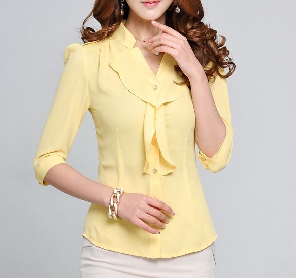 2019 Fashion Ladies Blouse, Summer Ruffled Front Office Design Woman ...