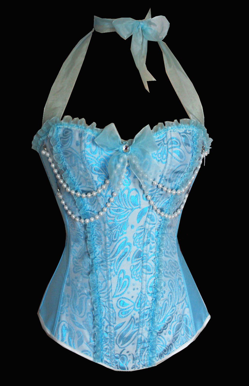 2020 Corpetes E Espartilhos Blue Overbust Pattern Corset Black Friday