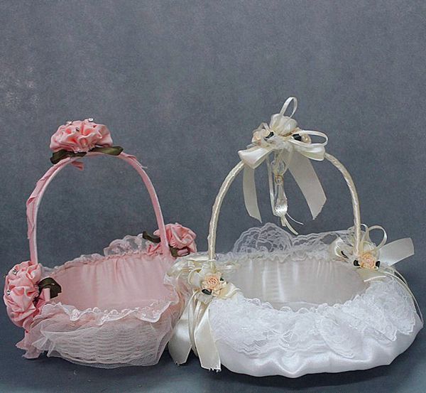 Lovely Lace Flower Girl Baskets Ribbon Ruffle Photography Props