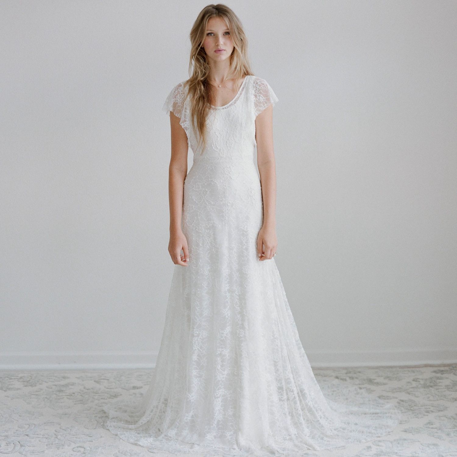 Discount Casual Short Sleeves Wedding Dresses Lace Elegant Reception ...