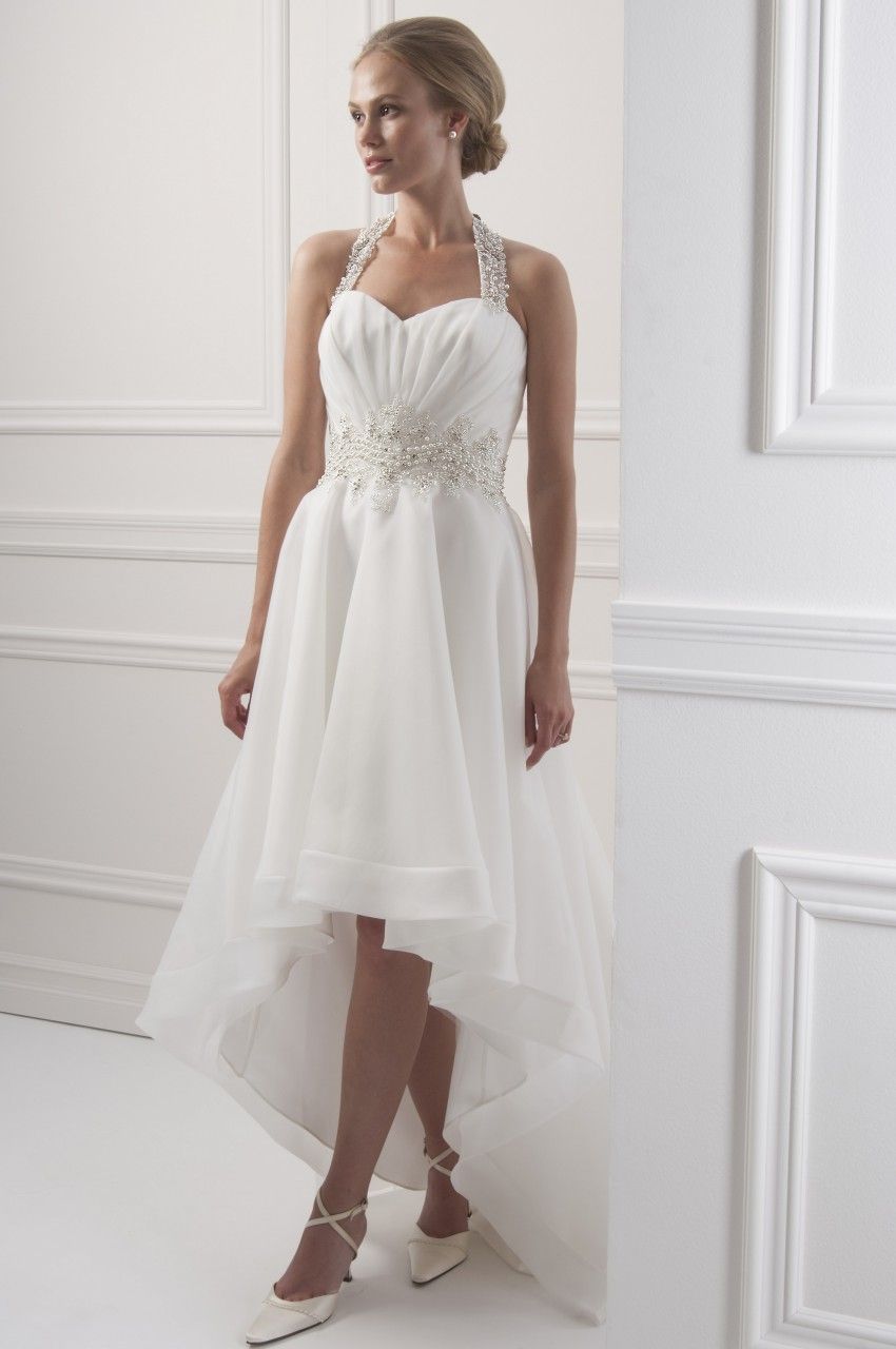 DiscountNew Arrival 2015 Asymmetrical Wedding Dresses Halter Ruched