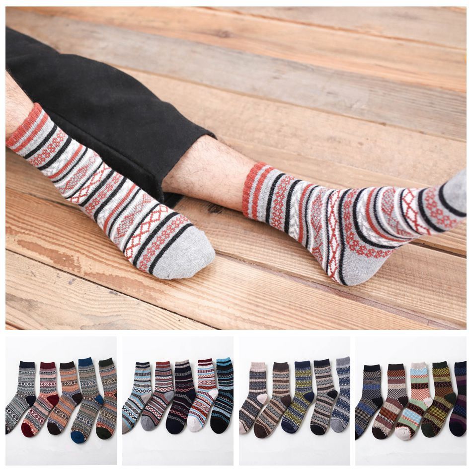 2021 Men Wool Socks Winter Thermal Warm Socks Colorful Thick Socks