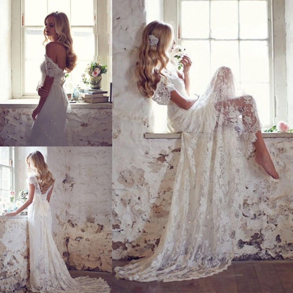Discount Long Vintage Bohemian Beach  Wedding  Dresses  With 