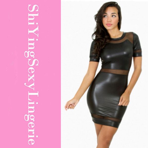 black tight leather dress