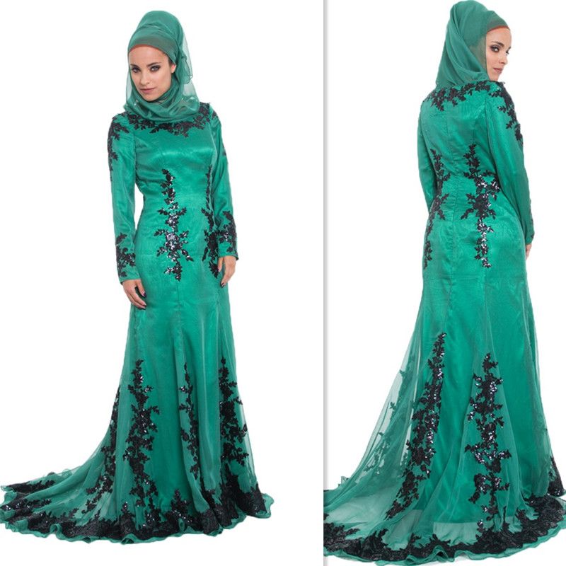 Arab Islamic Muslim Prom Dresses Hijab Spring Long Sleeves 