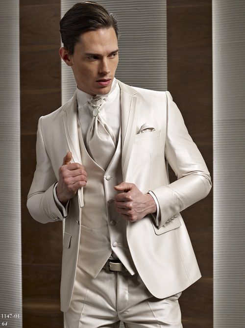Wedding Suits For Men Ivory Grooms Tuxedos Three Piece Mens Suits Slim ...