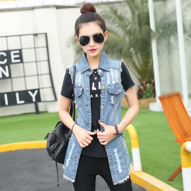 2018 2015 brand designer women plus size long denim vest sleeveless womens plus size denim vest
