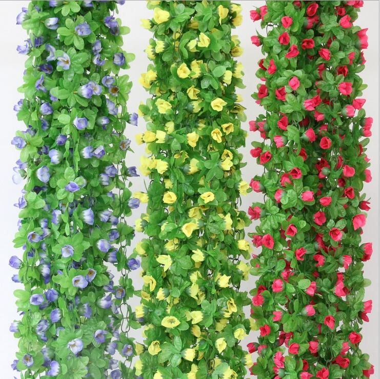 2.2m Artificial Rose Flowers Wisteria Vine Flower Rattan Silk Flower for Aircondition Channel