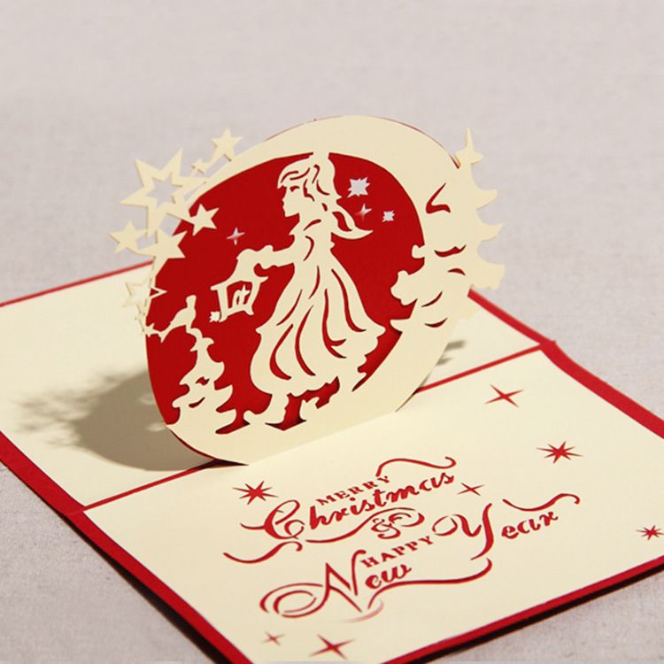 3d christmas girl with stars design handmade creative kirigami postcard for christmas