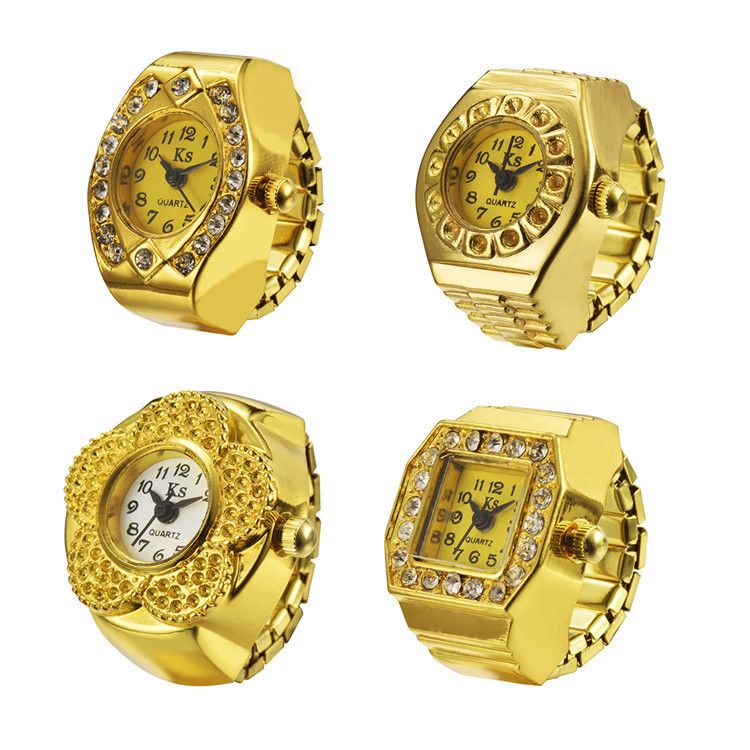 Ring Watches Finger Ring Watch Gold Plated Watches Flower Oval Square