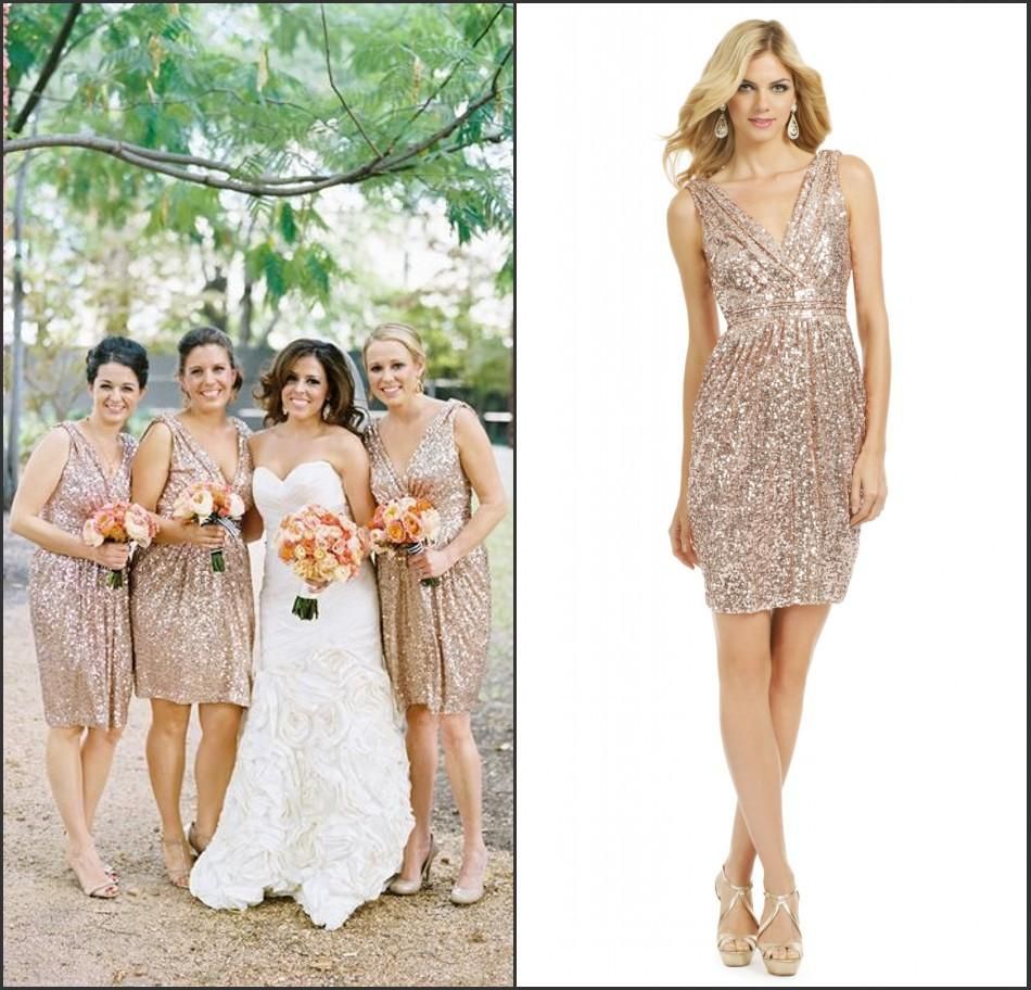 gold bridesmaid short dresses