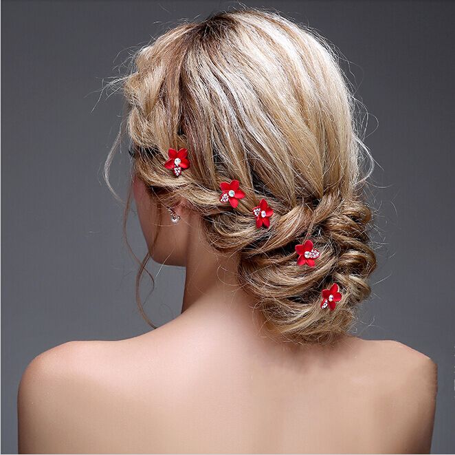 Cute Flower Beaded Bridal Hairpin Hair Sticks Wedding Bridal Veil