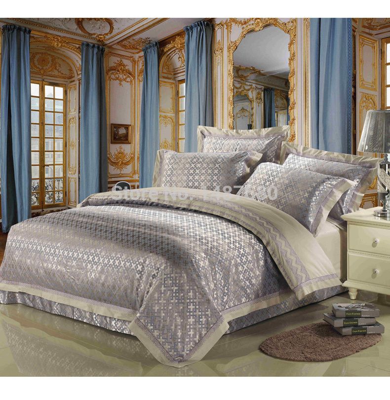 Whole Navy Blue Jacquard Bedding Set King Queen Size Bedclothes Whole Navy Blue Jacquard Bedding Set King Queen Size Bedclothes Satin Silk Cotton Mixing Bed Linens With Pillowcase Duvet Cover Pretty Covers