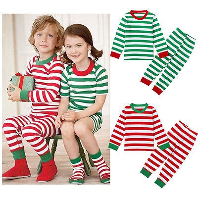2017 children christmas pajama sets baby kid boys girls striped toddler christmas pyjamas
