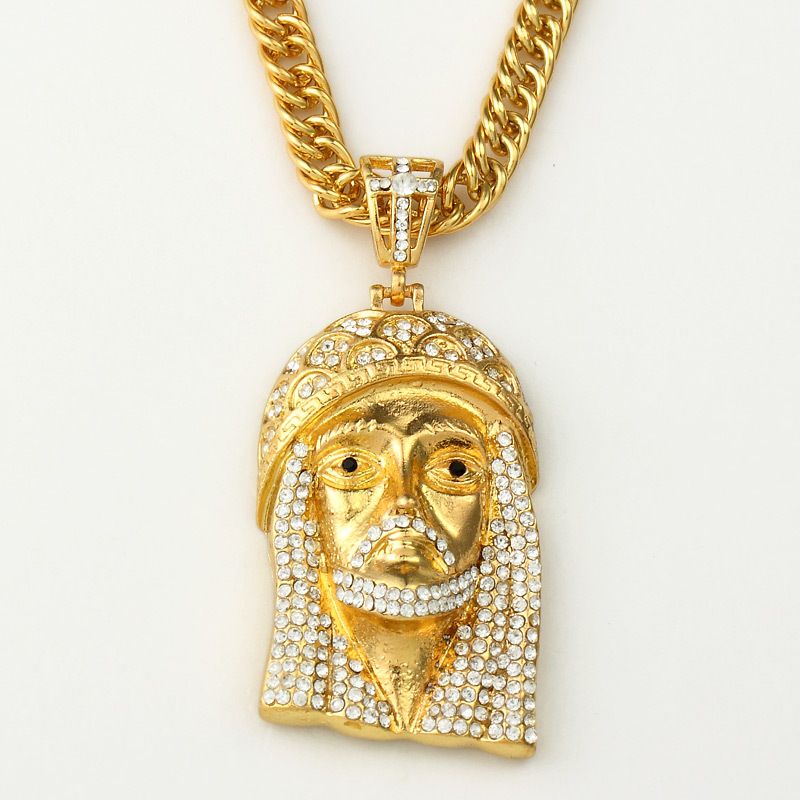2018 Christ Head Crystal Pendant Gold Plated Chain Large 2018 Christ Head Crystal Pendant Gold Plated Chain Large Suspension Steampunk Necklace Jewelry New Women Man Accessory Hip Hop Men Chains