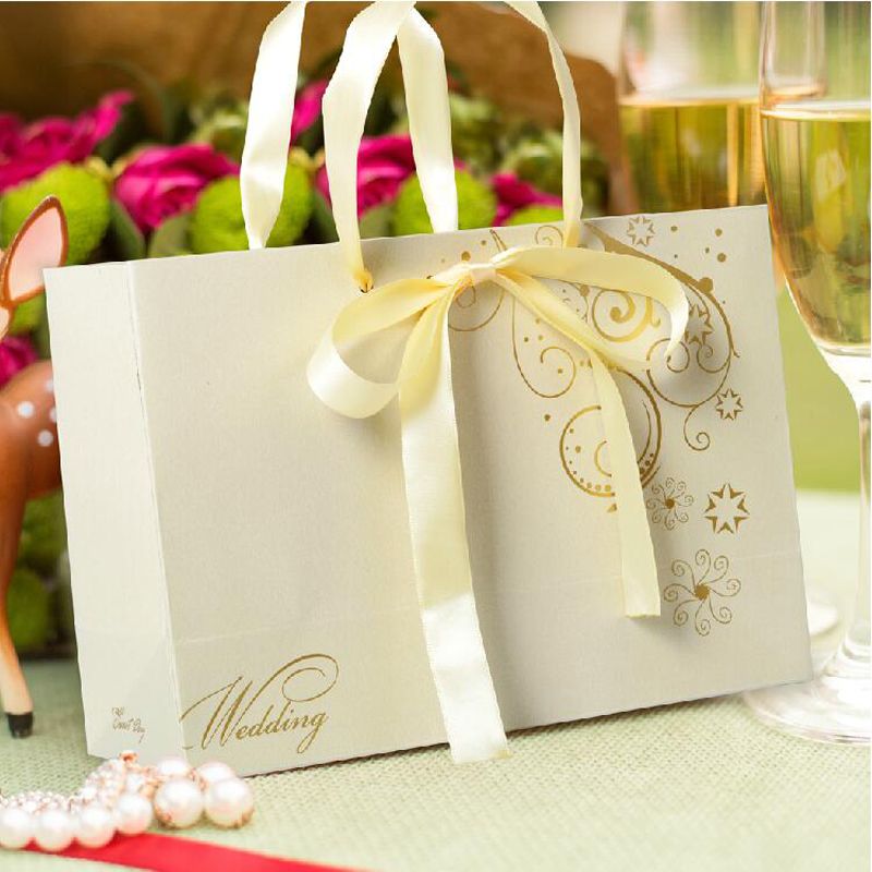 Champagne Color Ribbon Bowtie Party Favor Holder Wedding Gift Bag