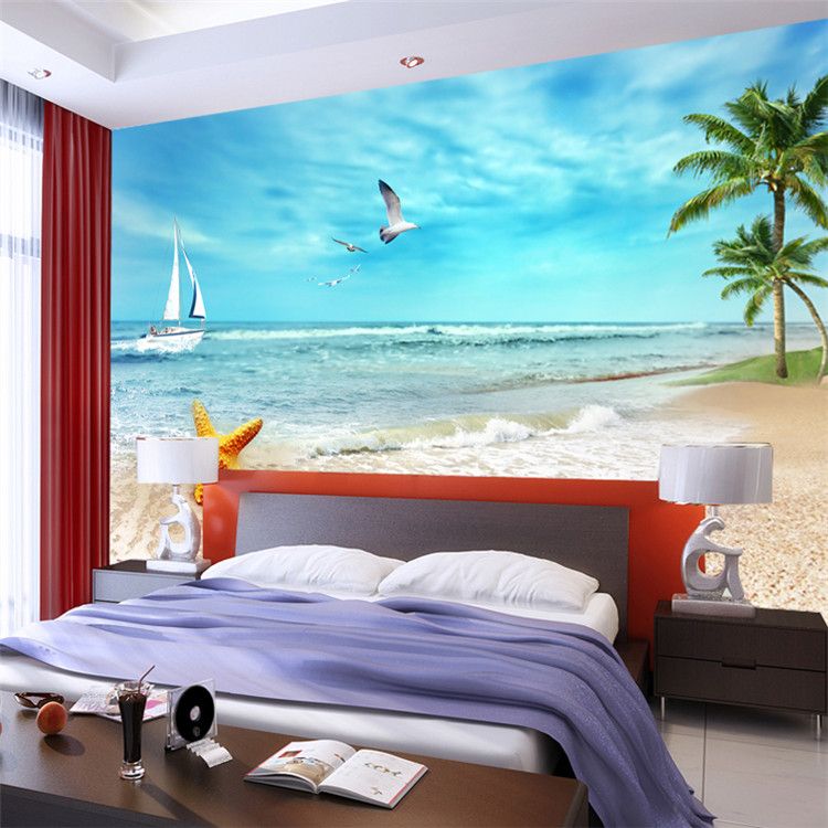 Beach View Photo Wallpaper Starfish  Coconut Trees Wall Mural Large Wallpaper Art Decoration  Beach View Photo Wallpaper Starfish  Coconut Trees Wall Mural Large Wallpaper Art Decoration
