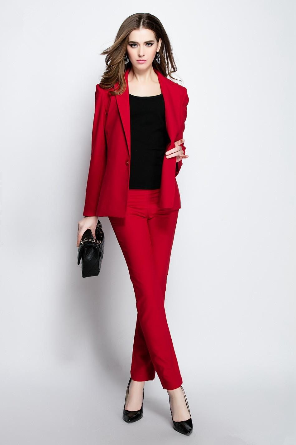 Acquistare Giacca + Pantaloni Da Donna Abiti Da Donna Nero E Rosso Femmina  Uniforme Da Ufficio Signore Inverno Abiti Formale 2 Pezzi Set Singolo Petto  Economico | Consegna Veloce E Qualità | It.Dhgate