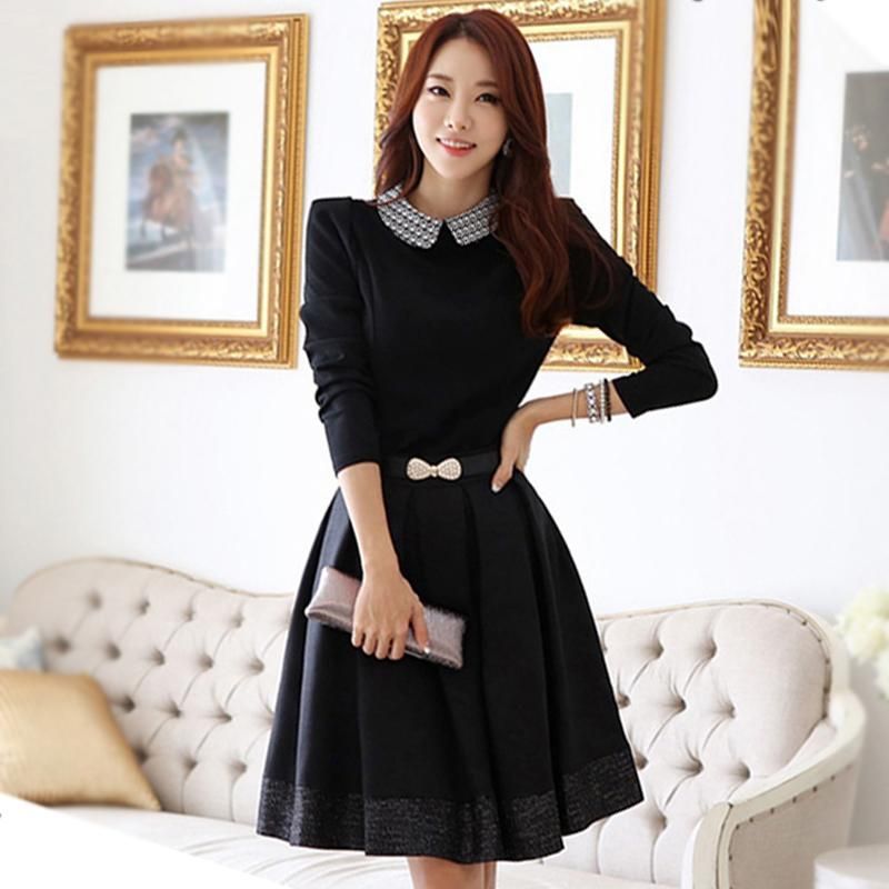 New Arrivals 2022 Korean  Style  Women Dresses  Black Long 