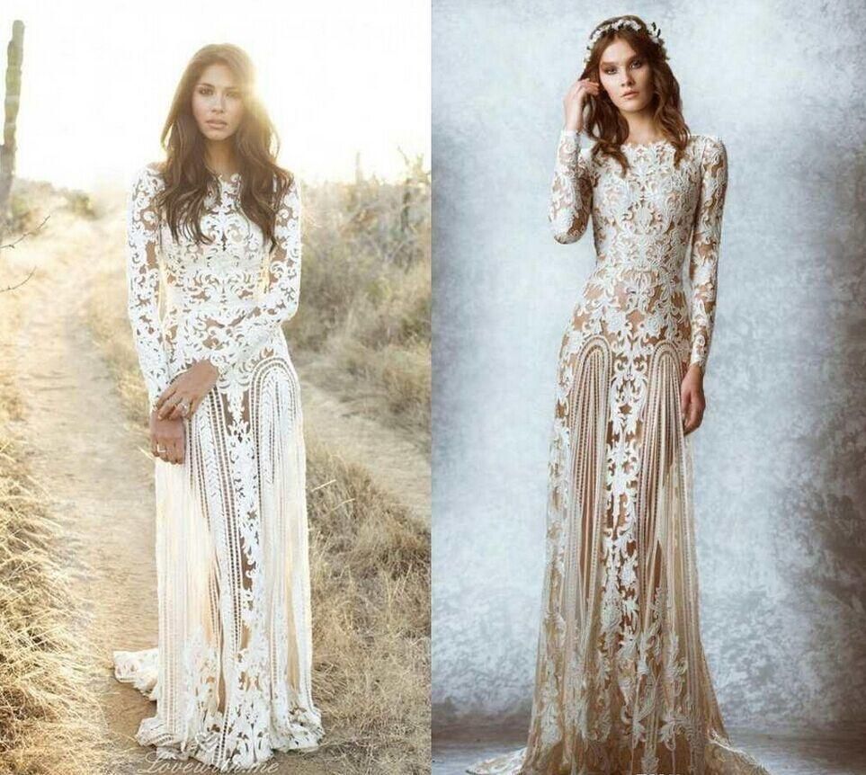 2019 Zuhair Murad Boho  Wedding  Dresses  Lace Long  Sleeves  