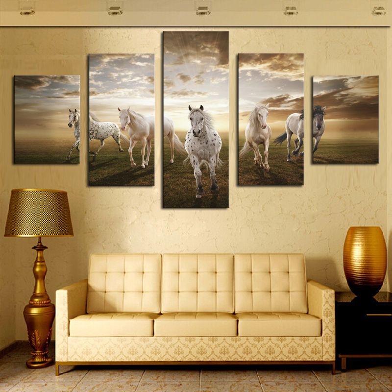 Wall Art Horses 2017 5 panel horses painting canvas wall art picture home Wall Art Horses 2017 5 panel horses painting canvas wall art picture home