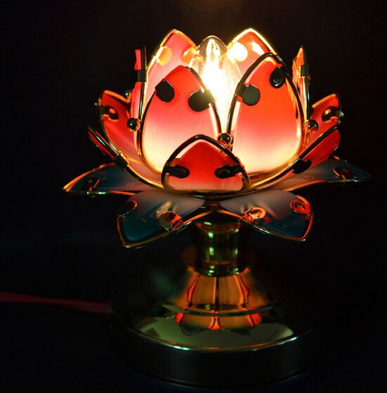 Colorful Lotus Petal Lotus Lamp Buddhist Temple In Front For A Long