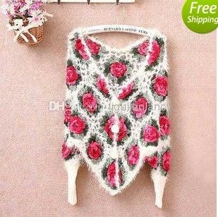 2017 2014 Christmas Sweaters Fall Winter Mohair Handmade Crochet Sweater Batwing Long Sleeve Rose Floral Cardigan Sweater Coat 5022 From Beautyparadise,