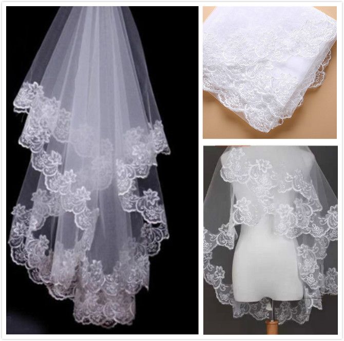 2015 Hot Selling Cheap Bridal Veils For Wedding One Layer With Lace