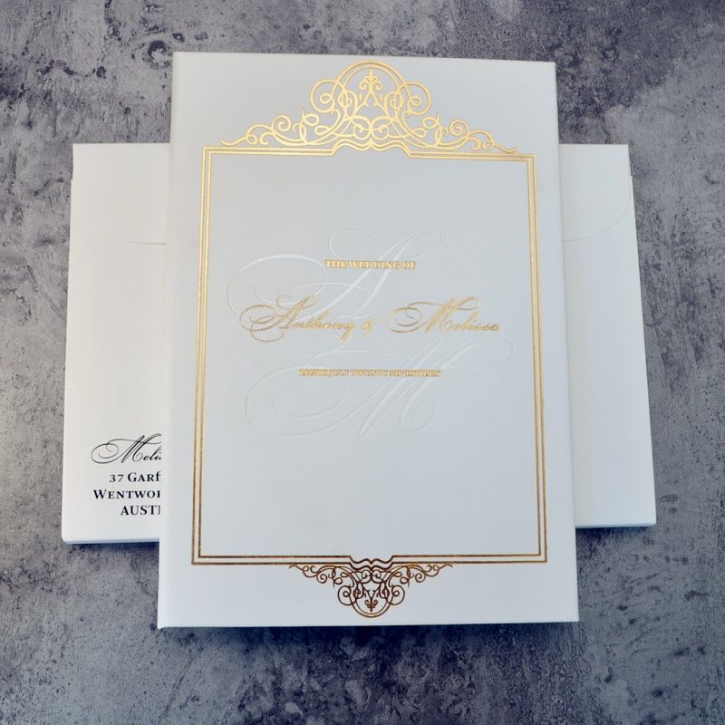Elegant White Color Hard Cover Bi Fold Wedding Invitations With