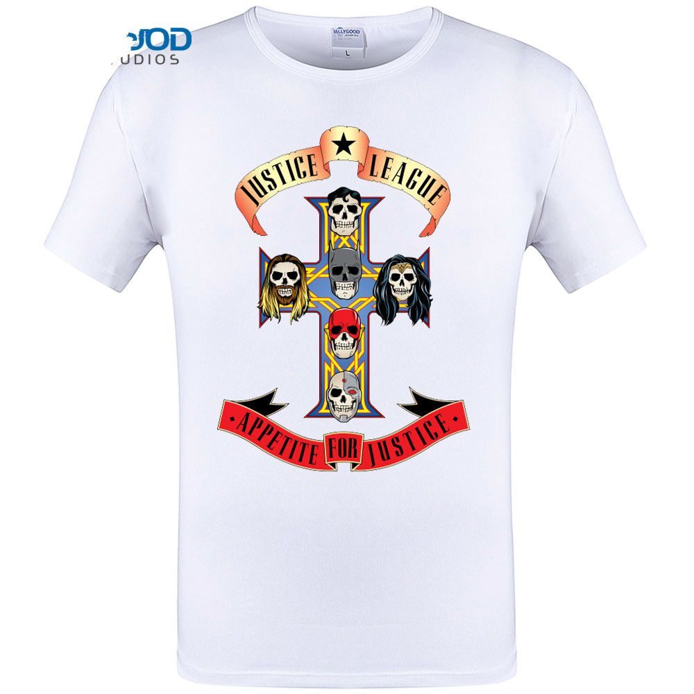 Großhandel 2017 Sommer Neueste Schädel Appetit Für Gerechtigkeit Druck Guns N Rosen T Shirt Oansatz Skeleton Design T Shirt Casual Weiß Tees Tops Von
