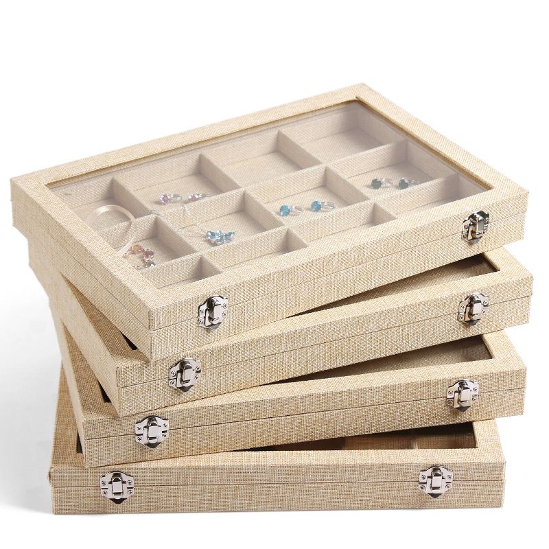 2020 Large Linen Jewelry Box Earrings Necklaces Bracelets Ring Jewelry Display Box Jewelry Tray