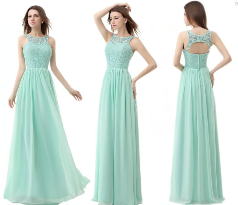Mint Green Chiffon Cheap Bridesmaid Dresses 2015 Jewel Neck A Line ...