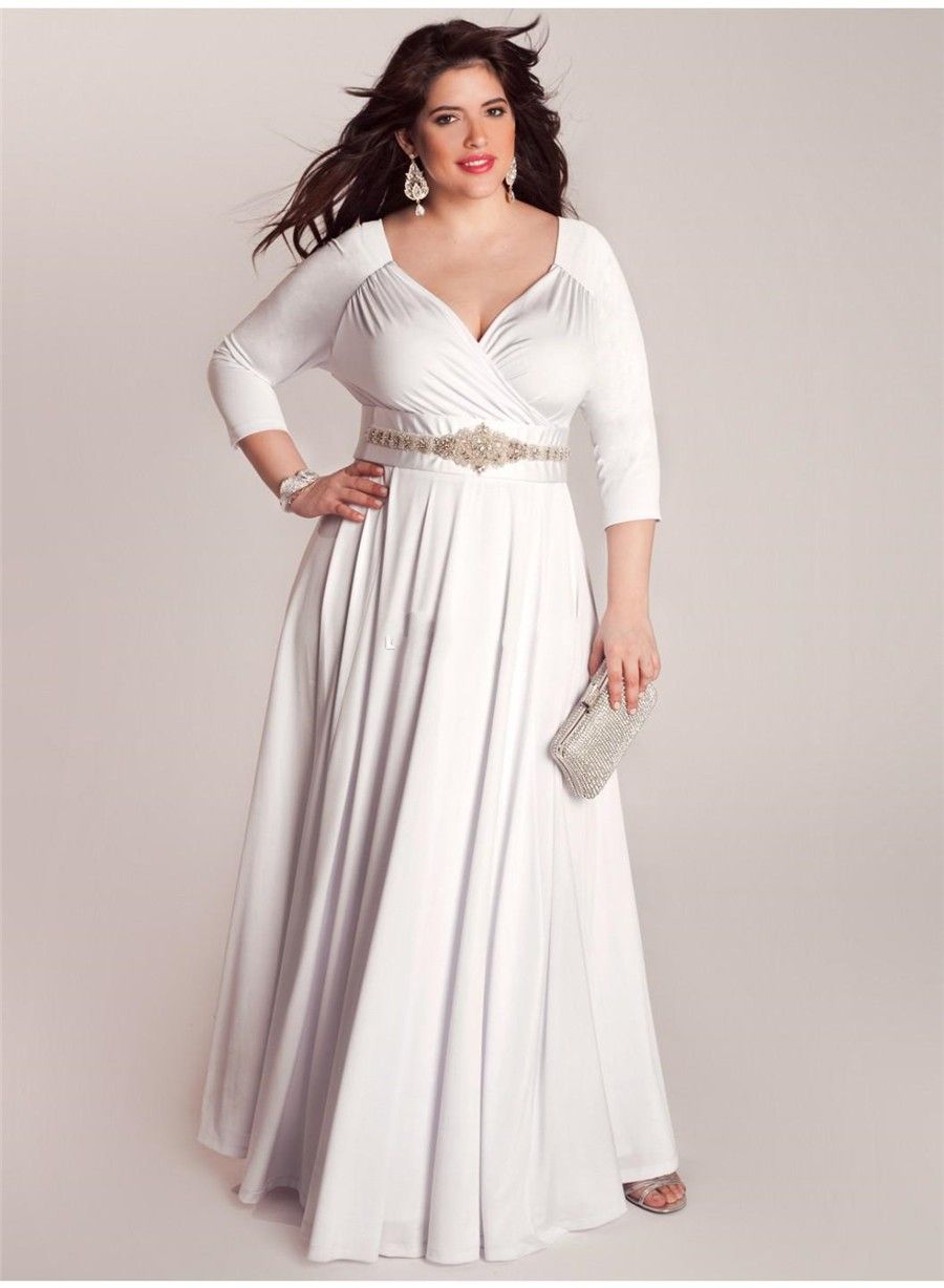 Fashion 2015 New Design Plus Size Wedding Dresses With 3/4 Long Sleeves