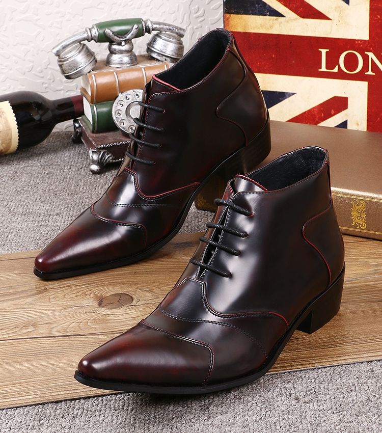 Euramerican Genuine Leather Wine Red Mens Boots Wedding Shoes Lace Up ...