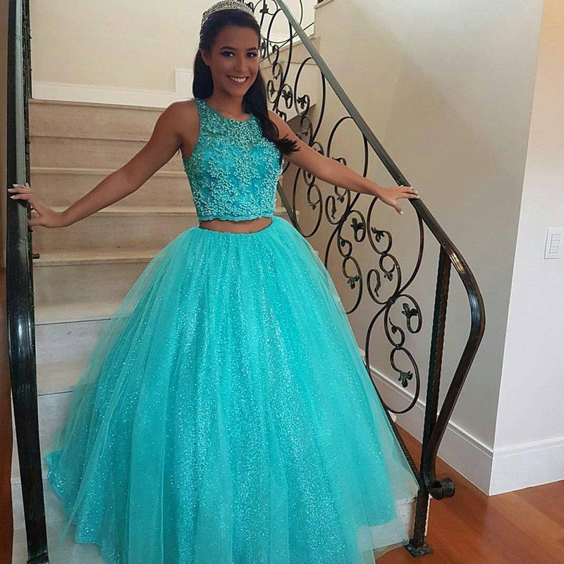Tulle Puffy Prom Dresses with Turquoise
