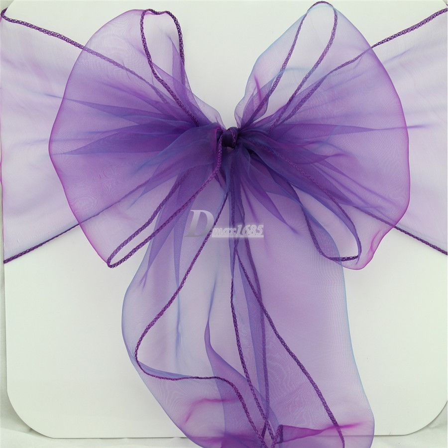 organza ribbons chair sashes cadbury purple color bow cover banquet