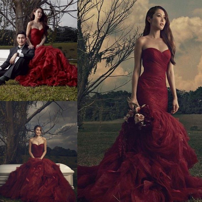 burgundy mermaid wedding dress