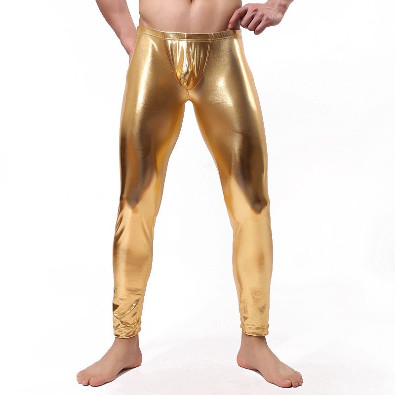 2019 Wholesale Sexy Faux Leather Mens Leggings Gold Silver Blue Male Lingerie Performancer