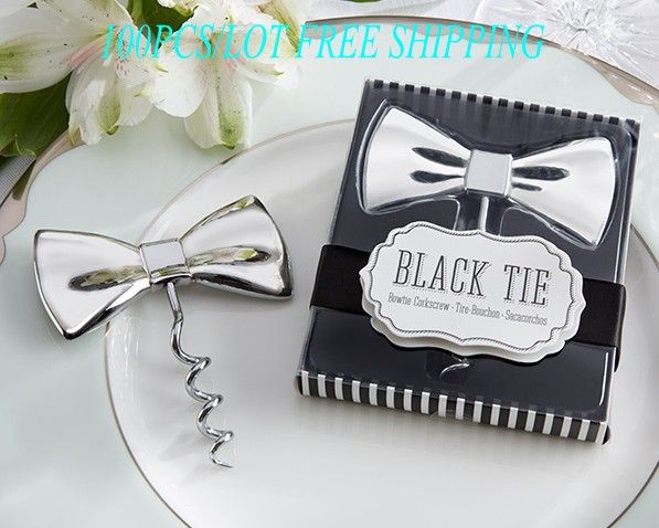 black tie bow corkscrew wedding favor gift for wine opener and party