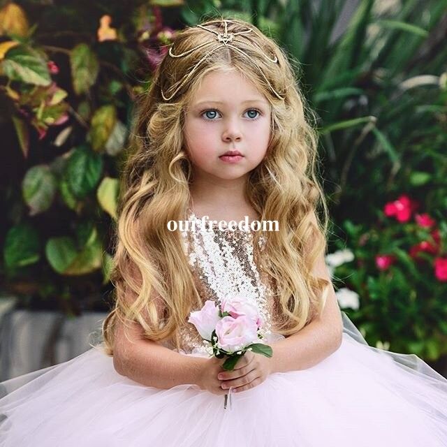 Blush Pink Sequins Flower Girls Dresses 2019 Short Tulle Kids