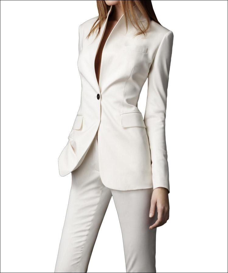 2015 Ivory Women Pant Suits Stand Collar Long Sleeve Fashion Ladies ...