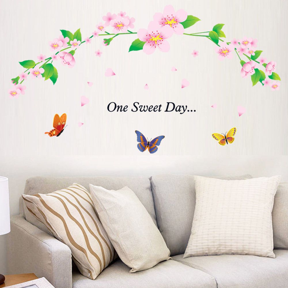 One Sweet Day Pink Cherry Blossom Tree Wall Decor Stickers Decal Flower Fl With Erfly Art Paper Murals